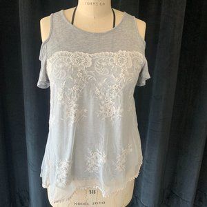 Grey and white Lace Top